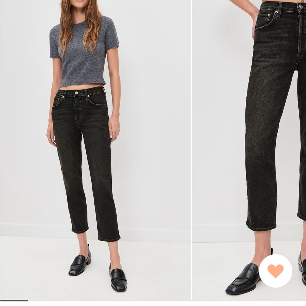 Agolde Washed Black High-Rise Cropped Straight Jeans